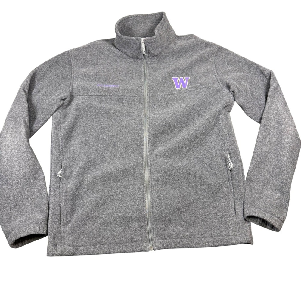 Columbia Gray Fleece Jacket Washington Huskies Logo Women's XL